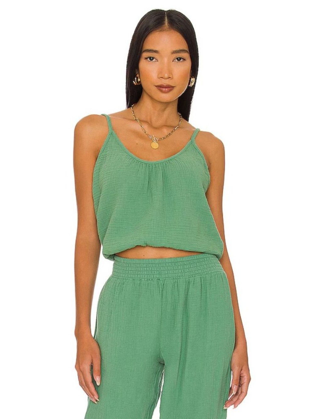 Bobi Beach Gauze Cropped Cami in Vine Green